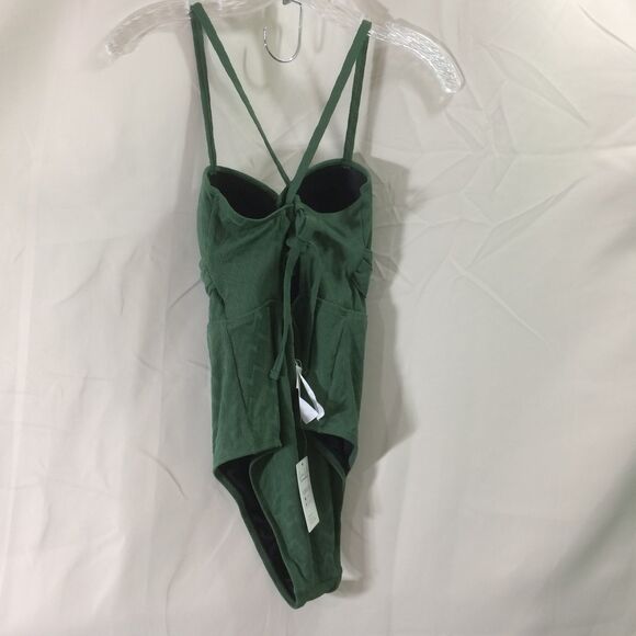 NEW Cupshe Green Textured One-Piece Swimsuit Size Medium Tie Back Molded Cups - Picture 3 of 6